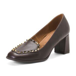 Adrienne Vittadini’s Vanter Y2K Studded Block Heel Pumps Java Size 7.5 & 8 NIB